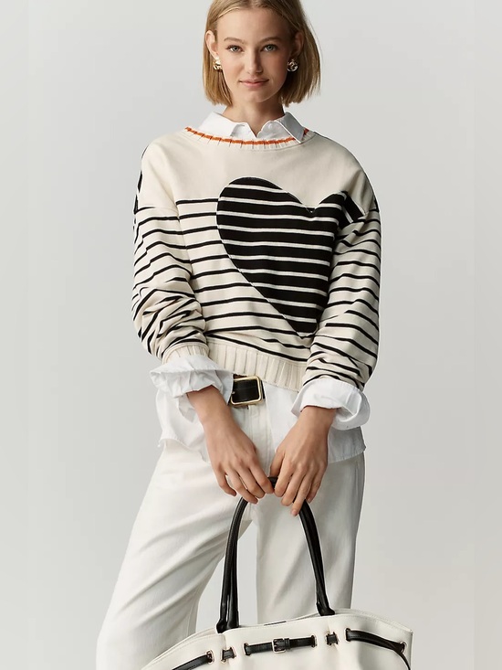 Anthropologie Tops - NWT Size XL - Anthropologie Striped Heart Sweatshirt 84% Cotton